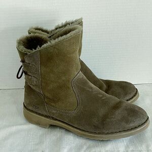 UGG Naiyah Boots Olive Suede Wool Shearling Cozy Dark Lace Up Womens 8